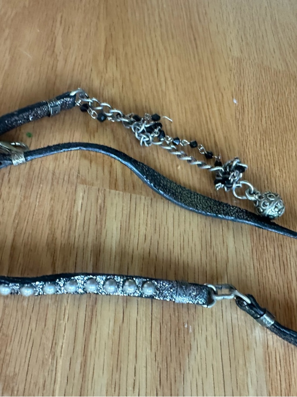Sparkling Black Leather Bracelet with Silver Accents wrap around wrist